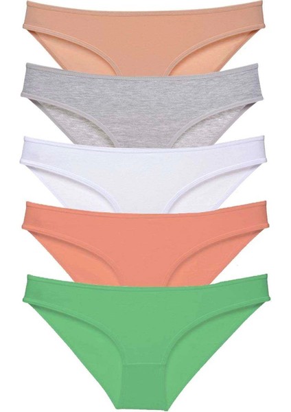 5 Adet Süper Eko Set Likralı Kadın Slip Külot Ten Gri Beyaz Pudra Yeşil