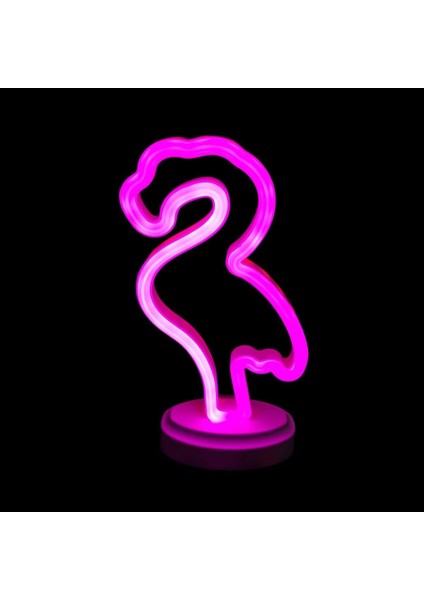 Neon Işıklı Flamingo Yazılı Masa Gece Lambası Pil ve USB