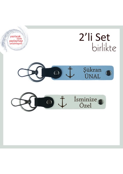 Yelkenli Kulübü Üyesine Doğum Günü Armağanı, Çapa Motifli Deri Anahtarlık, Gök Mavi-Beyaz