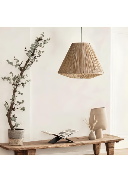 Rafya Bohem Avize, Modern Bohem Tarz, Rustik Avize, 35 cm Genişlik, Geometrik Aydınlatma, E27 Duylu