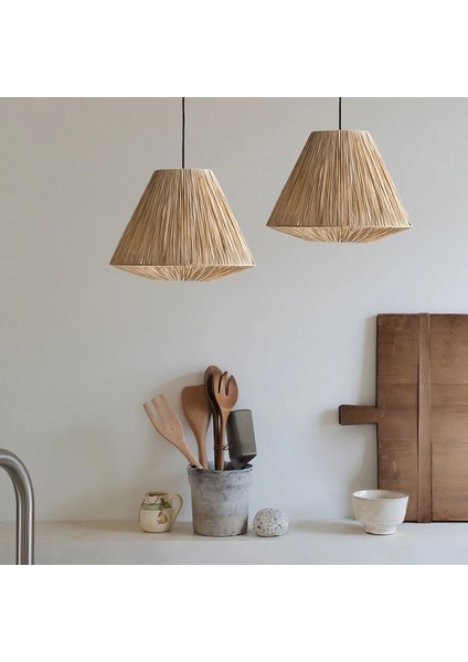 Rafya Bohem Avize, Modern Bohem Tarz, Rustik Avize, 35 cm Genişlik, Geometrik Aydınlatma, E27 Duylu modelleri