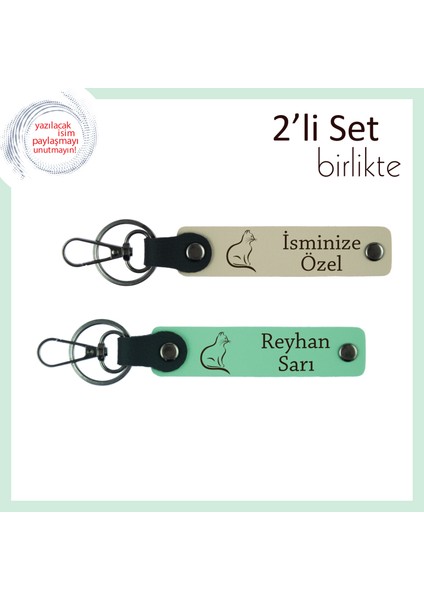 Kedi Tarzına Sevimli Dokunuş, Pati Motifli, Kişisel Deri Anahtarlık, Sütlü Kahve-Açık Yeşil