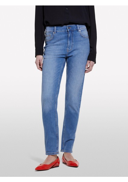 Streç Pamuklu Taş Yıkama Yüksel Bel Slim Fit Pantolon Kadın Buz Mavisi Denim Pantolon - 325P47KZLE044 modelleri
