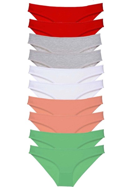 10 Adet Süper Eko Set Likralı Kadın Slip Külot Kırmızı Gri Beyaz Pudra Yeşil