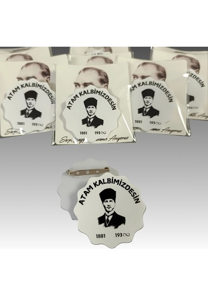 10 Kasım Atatürk'ü Anma Günü Iğneli Akrilik Yaka Rozeti 8'li