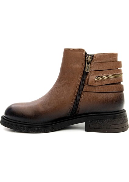 2551022K Kadın Hakiki Deri Fermuar Desen Kısa Bot modelleri