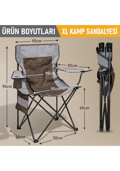 Kamp Sandalyesi, Outdoor, Plaj ve Piknik Için Katlanır Kamp Sandalyesi, XL Boy- Kahve - Gri fiyatları