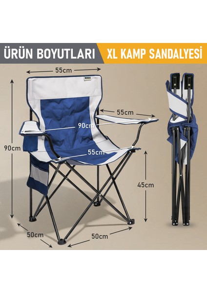 Kamp Sandalyesi, Outdoor, Plaj ve Piknik Için Katlanır Kamp Sandalyesi, Xl Boy- Mavi - Beyaz fiyatları
