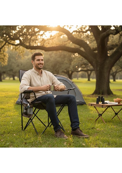 Kamp Sandalyesi, Outdoor, Plaj ve Piknik Için Katlanır Kamp Sandalyesi, XL Boy- Kahve - Gri modelleri