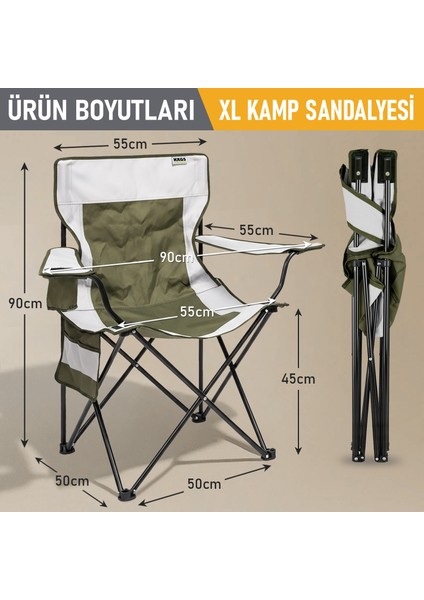 Kamp Sandalyesi, Outdoor, Plaj ve Piknik Için Katlanır Kamp Sandalyesi, Xl Boy- Yeşil - Beyaz fiyatları