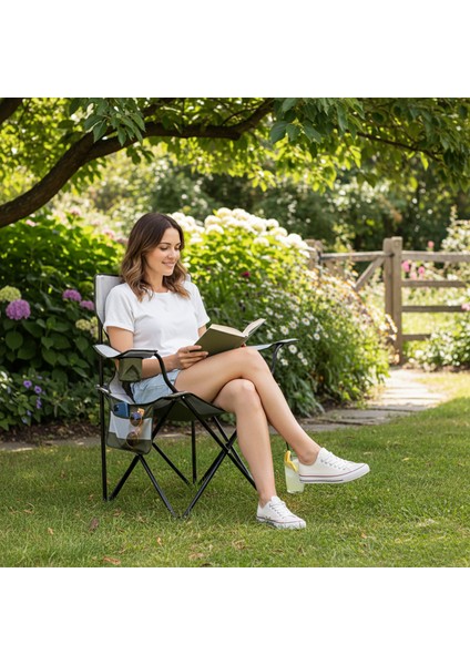 Kamp Sandalyesi, Outdoor, Plaj ve Piknik Için Katlanır Kamp Sandalyesi, Xl Boy- Yeşil - Beyaz modelleri