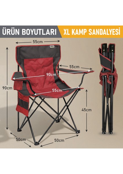 Kamp Sandalyesi, Outdoor, Plaj ve Piknik Için Katlanır Kamp Sandalyesi, Xl Boy- Kırmızı- Kahve fiyatları