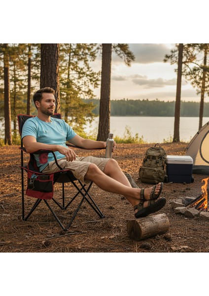 Kamp Sandalyesi, Outdoor, Plaj ve Piknik Için Katlanır Kamp Sandalyesi, Xl Boy- Kırmızı- Kahve modelleri