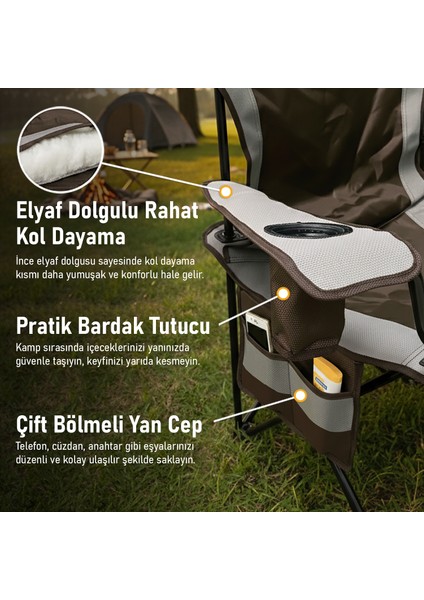Kamp Sandalyesi, Outdoor, Plaj ve Piknik Için Katlanır Kamp Sandalyesi, Xl Boy- Kırmızı- Kahve fırsatları