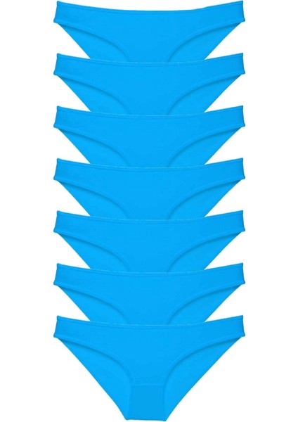 7 Adet Süper Eko Set Likralı Kadın Slip Külot Mavi