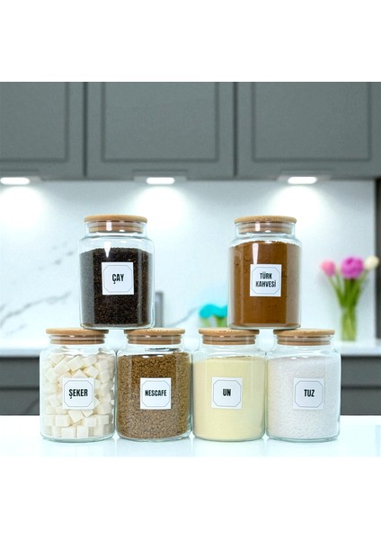 6'lı Ahşap Vakum Kapaklı Cam Un Tuz Çay Şeker Türk Kahvesi Hazır Kahve Saklama Kavanozu Seti modelleri