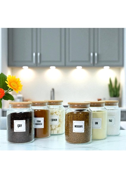 6'lı Ahşap Vakum Kapaklı Cam Un Tuz Çay Şeker Türk Kahvesi Hazır Kahve Saklama Kavanozu Seti indirimleri