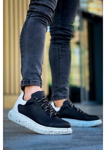 KB-X500 Kuback Siyah Beyaz Yüksek Taban Bağcıklı Günlük Erkek Ayakkabı