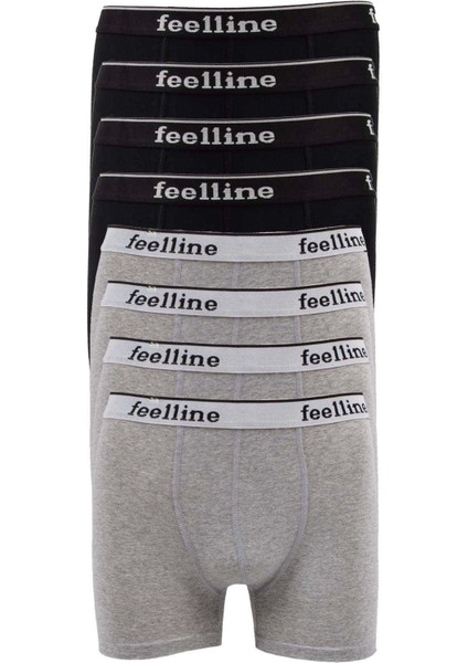 8 Adet Feelline Siyah ve Gri Pamuklu Doğal Likralı Erkek Boxer