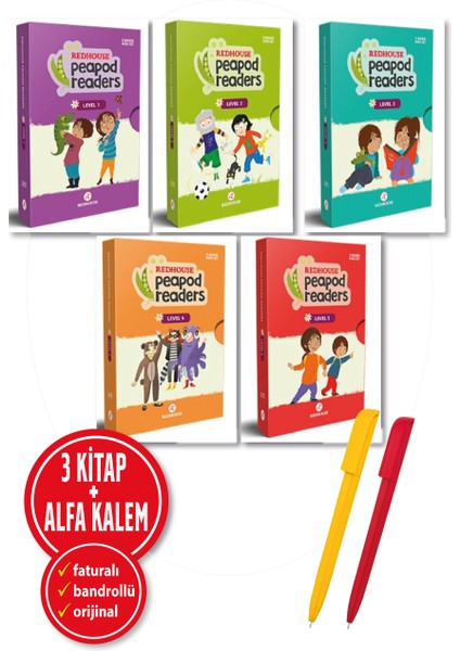 Alfa Kalem+ Eğitici 5 Kitap (Peapod Readers 1-2-3-4-5) Ingilizce Yeni Redhouse Yayınları