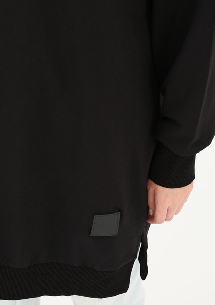 Tesettür Siyah Uzun Sweat Tunik, Pamuklu Oversize Salaş Model fiyatları