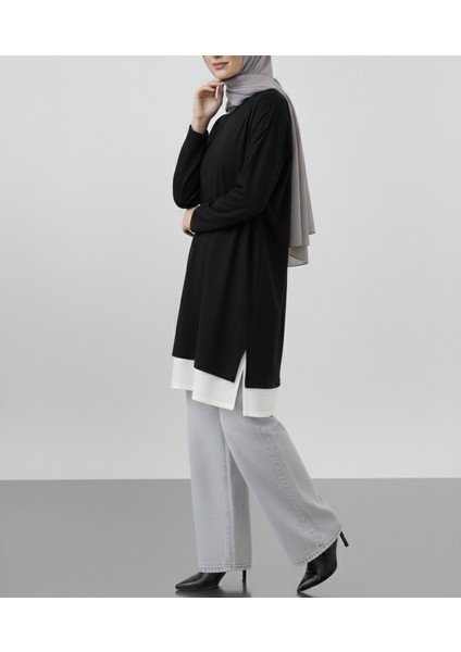 Tesettür Siyah Uzun Sweat Tunik, Pamuklu Oversize Salaş Model modelleri