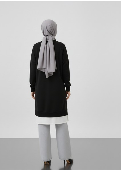 Tesettür Siyah Uzun Sweat Tunik, Pamuklu Oversize Salaş Model fırsatları