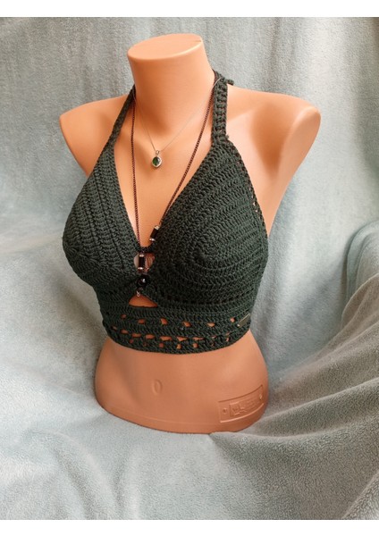 Vip Handmade Nefti Yeşil Crop Top Büstiyer