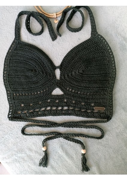 Vip Handmade Nefti Yeşil Crop Top Büstiyer