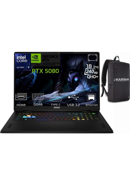 Msı Vector 18 Hx Aı Ultra 9 275HX A2XWIG-666XTR-26 64GB 2tb+2tb RTX5080 16GB Freedos 18" Wqxga Gaming Laptop & A2XWIG666XTRK26