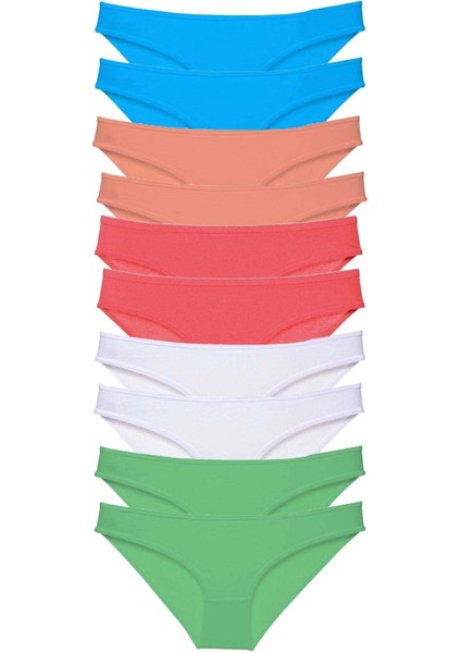 10 Adet Süper Eko Set Likralı Kadın Slip Beyaz Pudra Yeşil Fuşya Mavi