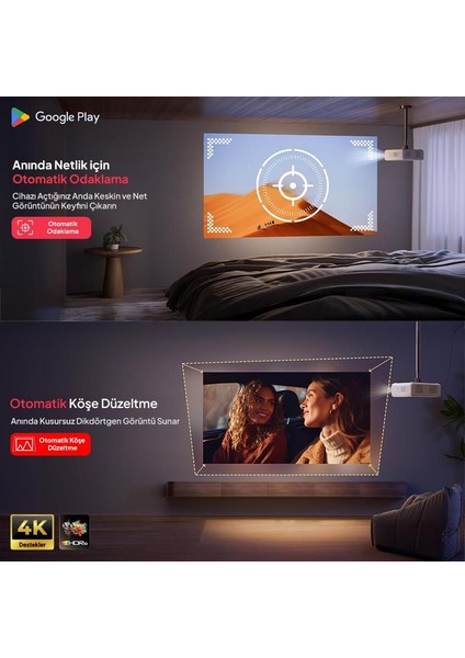Aurzen D1G Android Google Tv 4K Destekli Projeksiyon Cihazı +HDR10+AUTO Focus+Auto Keystone+6g Wifi+6.1bt+Dolby Ses Sistemi - Ps5/ps4/xbox modelleri