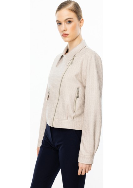 Kadın Kruvaze Yaka Desenli Mont 6012 Kum fiyatları