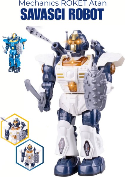 Roket Atan Savaşçı Robot Mekanik Pilli Işıklı Hareketli fırsatları