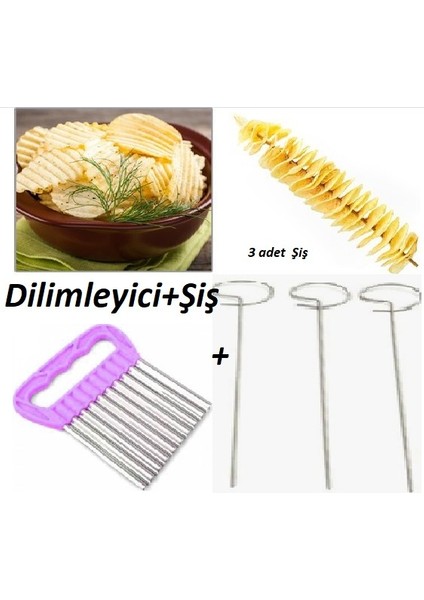 Patates Cips Yapma Aparatı Chips Chopper Şekilli Dilimleyici + 3 Çubuk Şiş