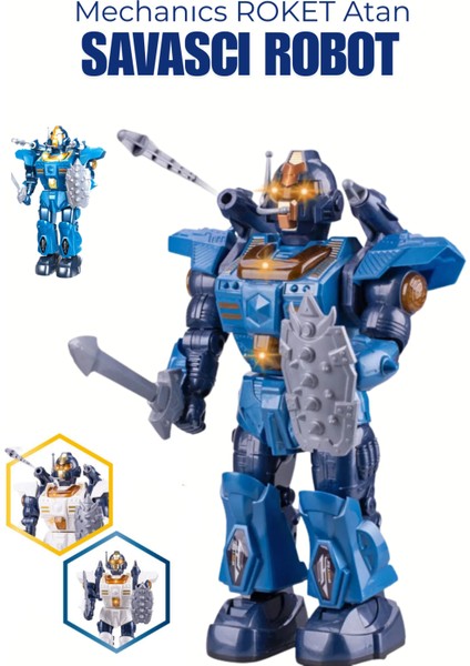 Roket Atan Savaşçı Robot Mekanik Pilli Işıklı Hareketli Mavi fiyatları