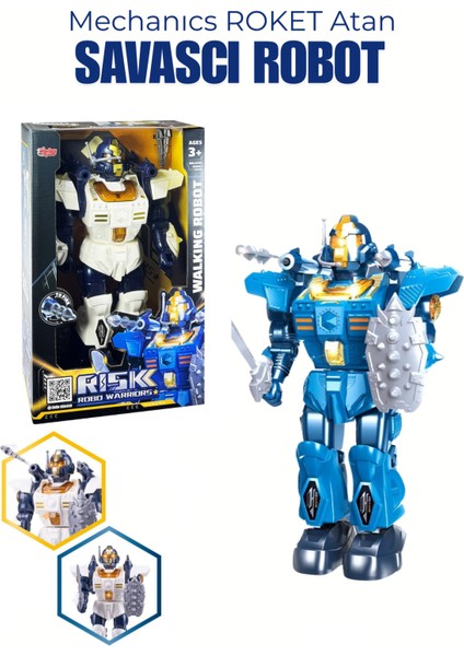 Roket Atan Savaşçı Robot Mekanik Pilli Işıklı Hareketli Mavi modelleri