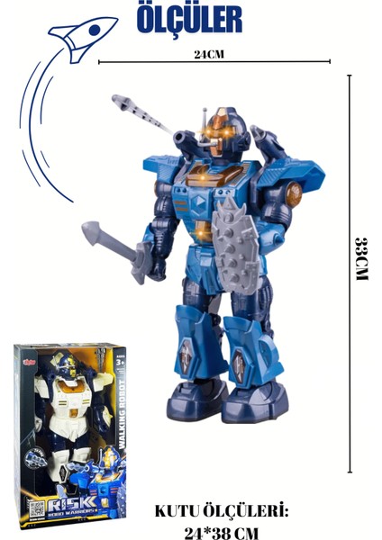 Roket Atan Savaşçı Robot Mekanik Pilli Işıklı Hareketli Mavi indirimleri