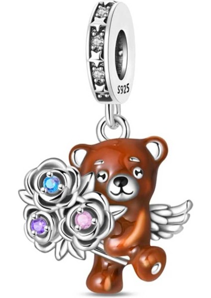 Kanatlı Çiçekli Ayı Charm