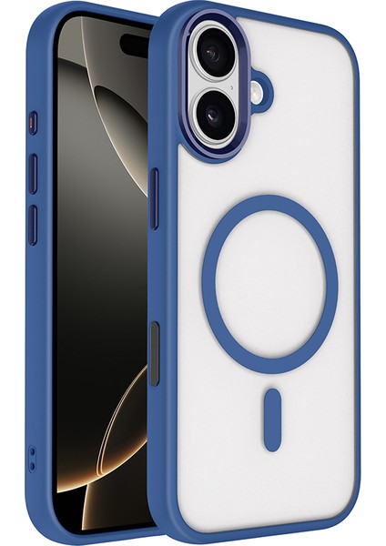 iPhone Uyumlu 17 Kılıf Wireless Şarj Özellikli Zore Krom M-Safe Silikon Kapak-Lacivert