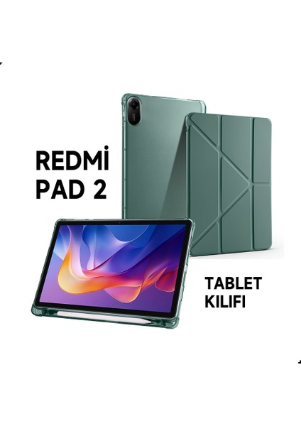 Xiaomi Redmi Pad 2 Uyumlu Kılıf Üçe Katlanan Kalem Bölmeli Standlı Tablet Kılıfı Uyandırma Özellikli