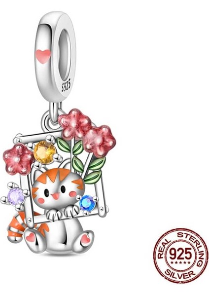 Çerçevede Çiçekli Kedi Charm