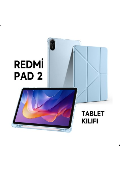 Xiaomi Redmi Pad 2 Uyumlu Kılıf Üçe Katlanan Kalem Bölmeli Standlı Tablet Kılıfı Uyandırma Özellikli