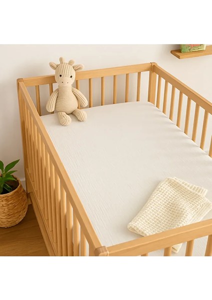 Müslin Lastikli Çarşaf – 70X120 Bebek Yatağı Için | %100 Doğal Pamuk, Ekru fırsatları