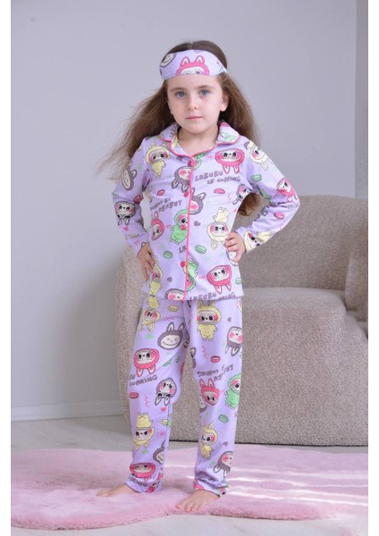 Labubu Kız Çocuk Pijama Takımı Lila-Pembe