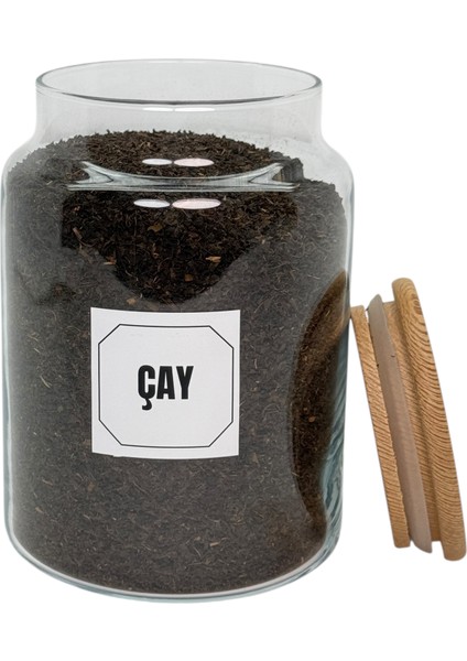 2'li Ahşap Vakum Kapaklı Cam Hazır Kahve Çay Saklama Kavanozu Seti 800 ml Etiket Hediyeli