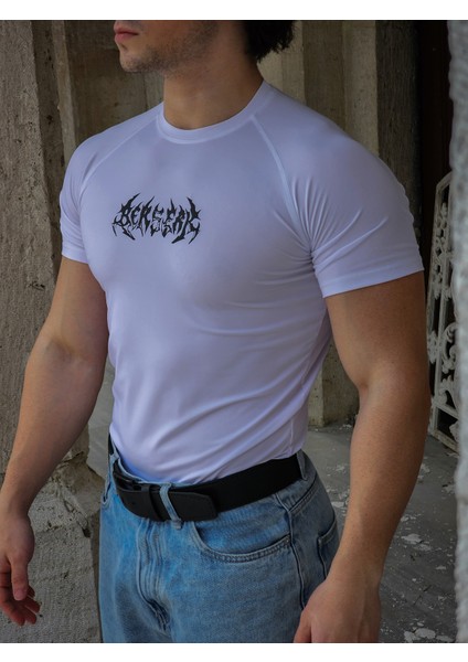 Berserk - Compression Nefes Alan Ultra Esnek Yapı Fitness T-Shirt (Beyaz)