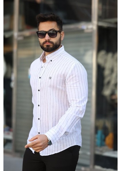 Erkek Pamuklu Çizgi Desenli Gömlek