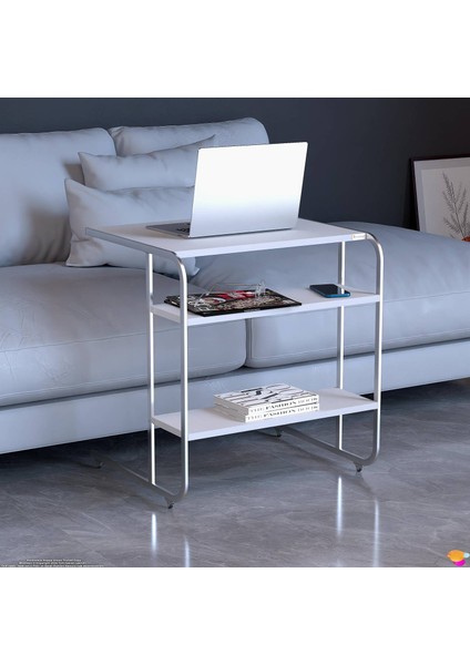 C Yan Sehpa Geniş Boy Tekerlekli Çalışma, Atıştırmalık, Yemek, Laptop Sehpası Beyaz fiyatları