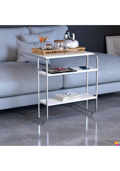 C Yan Sehpa Geniş Boy Tekerlekli Çalışma, Atıştırmalık, Yemek, Laptop Sehpası Beyaz modelleri